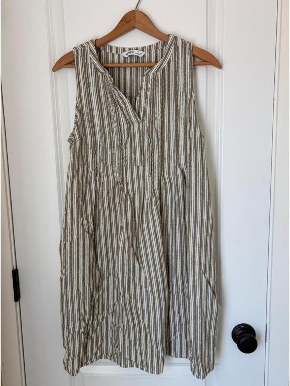 Sonoma green and white striped linen dress